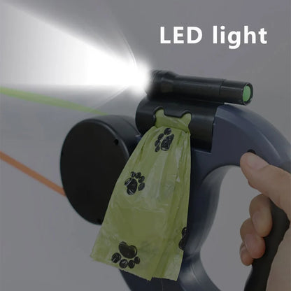 Retractable Dual Doggie Leash with LED Light 360 Swivel