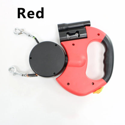 Retractable Dual Doggie Leash with LED Light 360 Swivel