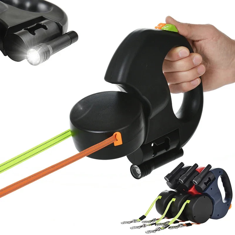 Retractable Dual Doggie Leash with LED Light 360 Swivel