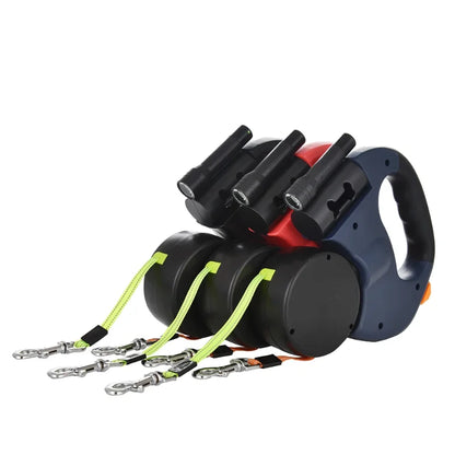 Retractable Dual Doggie Leash with LED Light 360 Swivel
