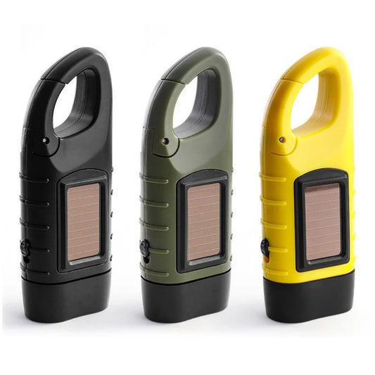 LED Flashlight Hand Crank Solar Powered Rechargeable