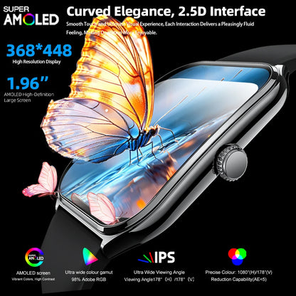 Ultra Slim Smart Watch 1.96" AMOLED 360*360 HD Pixel Display