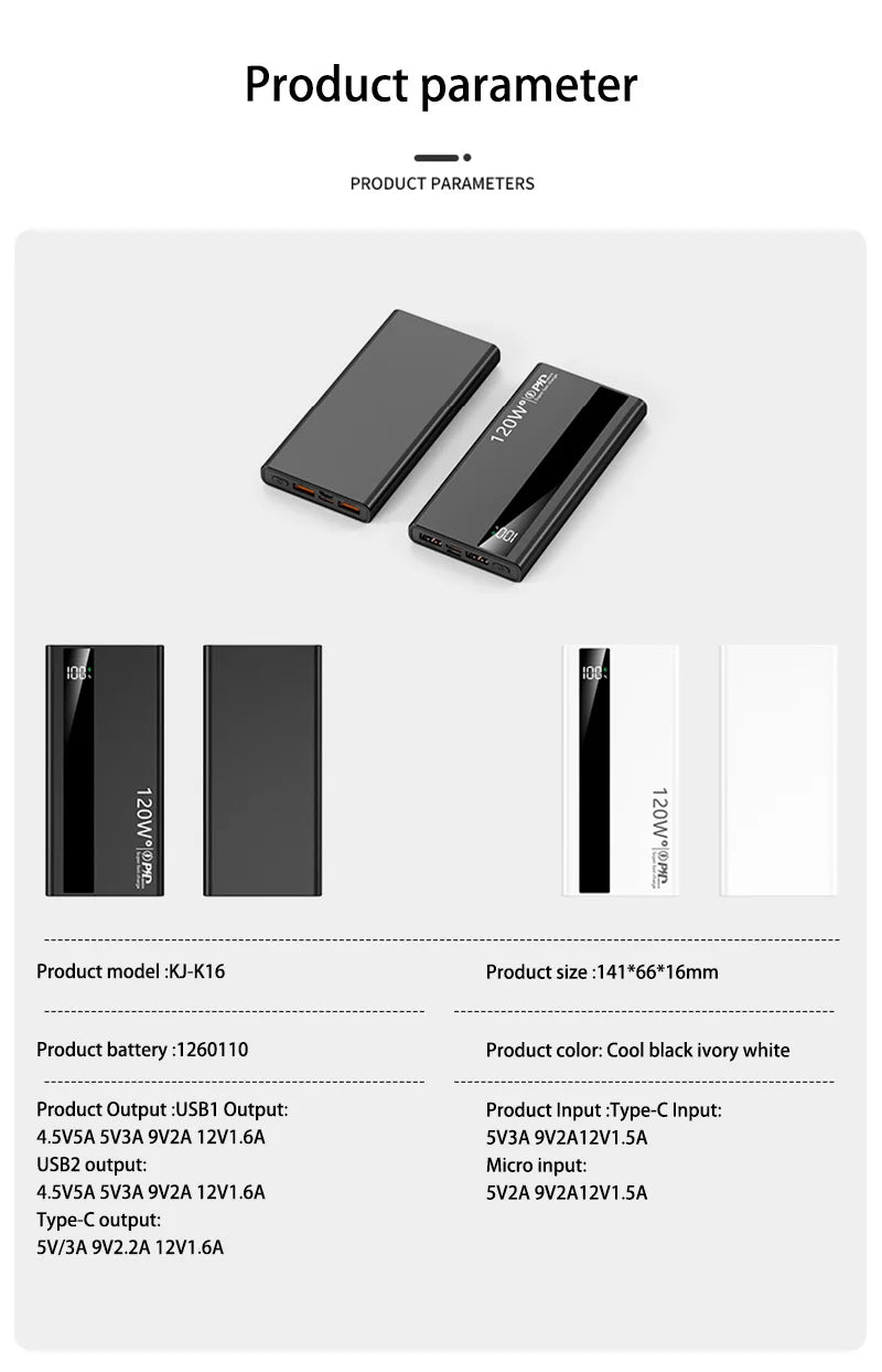 500000mAh 120W Power Bank Portable Power Bank With LED Digital Display
