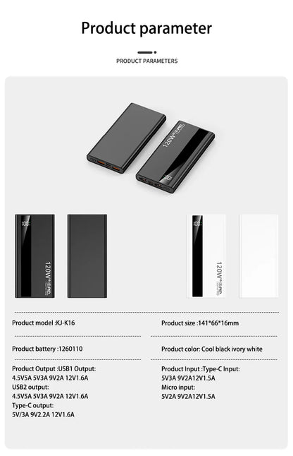 500000mAh 120W Power Bank Portable Power Bank With LED Digital Display