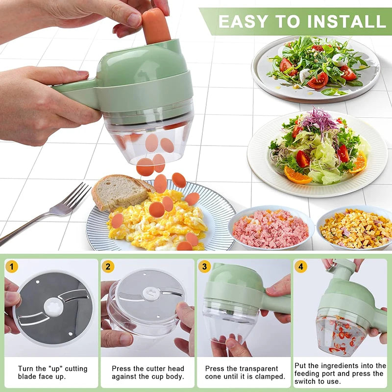 5-in-1 Electric Vegetable Cutter, Portable and Rechargeable