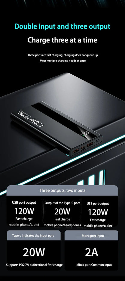 500000mAh 120W Power Bank Portable Power Bank With LED Digital Display